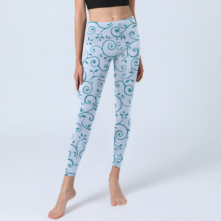 Buddha Stones Blue Vine Leaves Print Gym Leggings Women's Yoga Pants - image 6