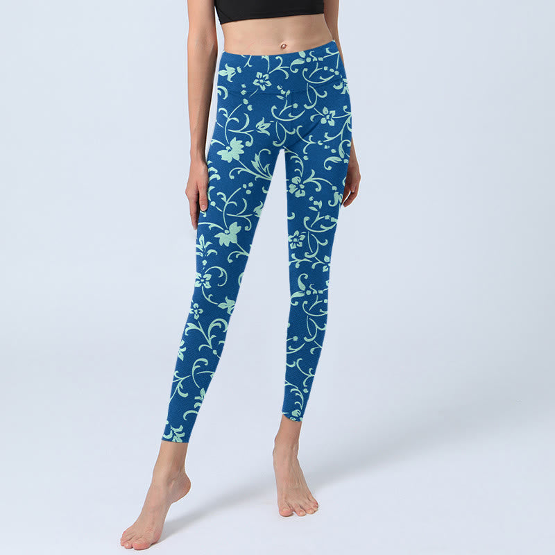 Buddha Stones Vine Plants Flowers Print Gym Leggings Women's Yoga Pants