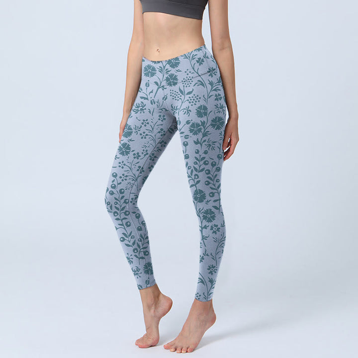 Buddha Stones Lush Flowers Plants Print Gym Leggings Women's Yoga Pants - LightSteelBlue - US18，UK/AU22，EU50 (4XL) - image 0