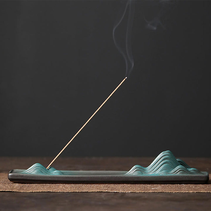 Buddha Stones Moon Rabbit PiXiu Mountain Healing Ceramic Stick Incense Burner Decoration - Mountain 23.6*4.1*3.4cm - image 17