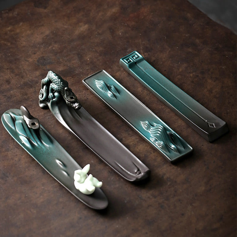 Buddha Stones Moon Rabbit PiXiu Mountain Healing Ceramic Stick Incense Burner Decoration - image 1