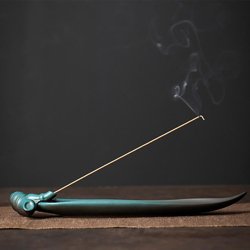 Buddha Stones Three Stones Waves Butterfly Bamboo Healing Ceramic Stick Incense Burner Decoration - Bamboo 26*5.6*2.3cm - image 15