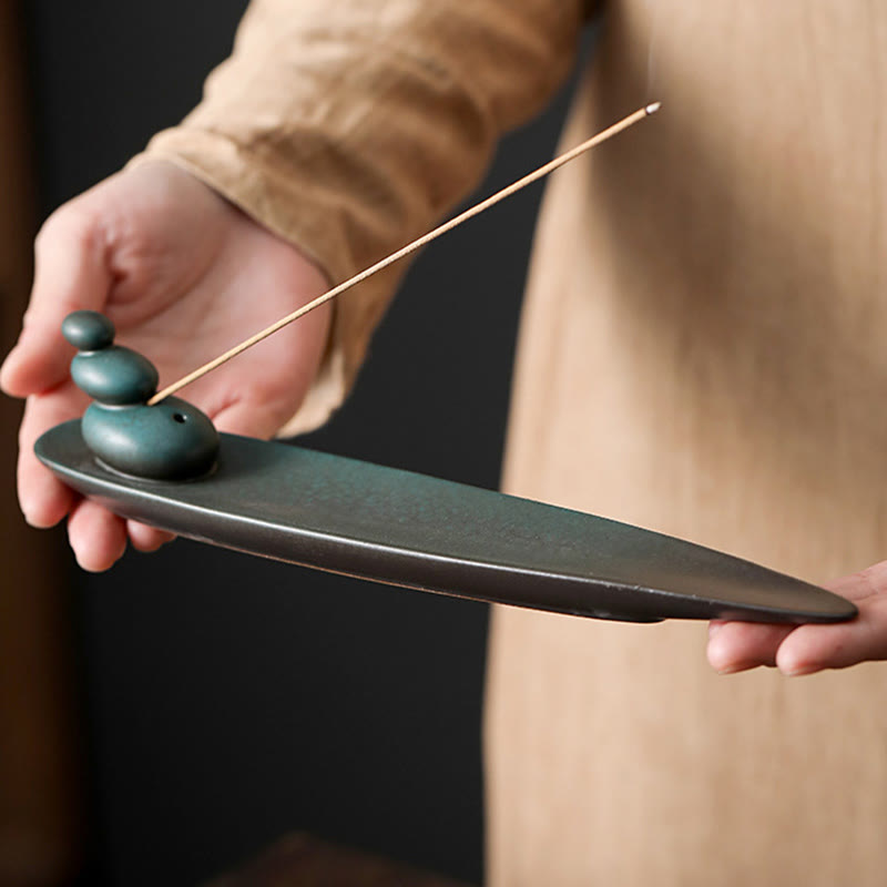 Buddha Stones Three Stones Waves Butterfly Bamboo Healing Ceramic Stick Incense Burner Decoration - image 2