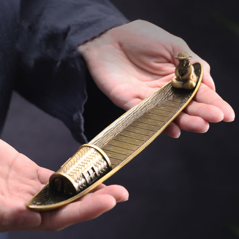 Buddha Stones Fisherman Boat Alloy Incense Stick Holder Healing Incense Burner Decoration - image 1