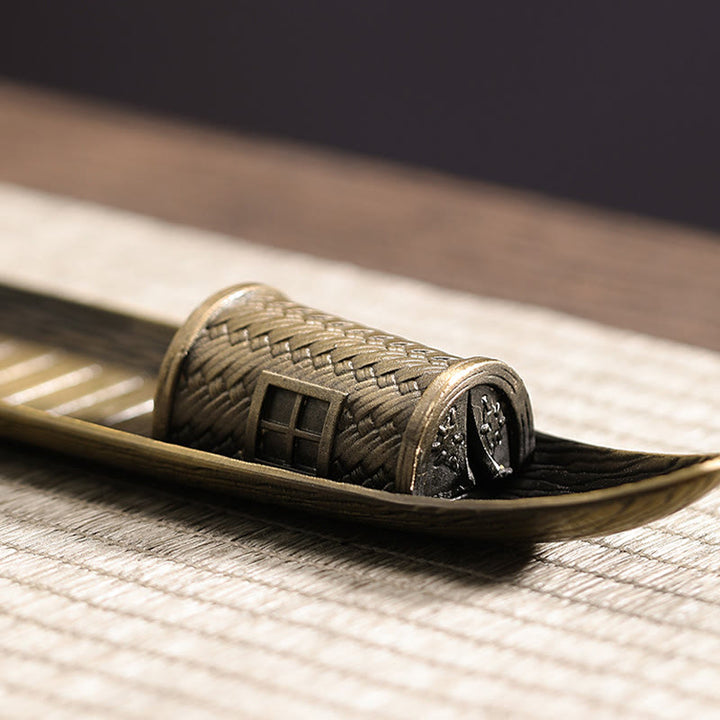 Buddha Stones Fisherman Boat Alloy Incense Stick Holder Healing Incense Burner Decoration - image 5