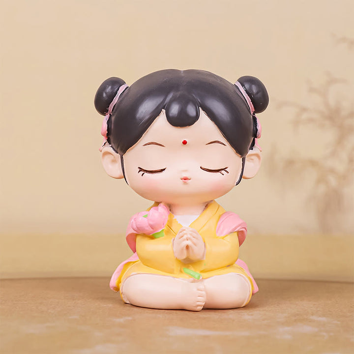 Buddha Stones Meditation Avalokitesvara Lotus Boy Girl Resin Statue Harmony Home Decoration