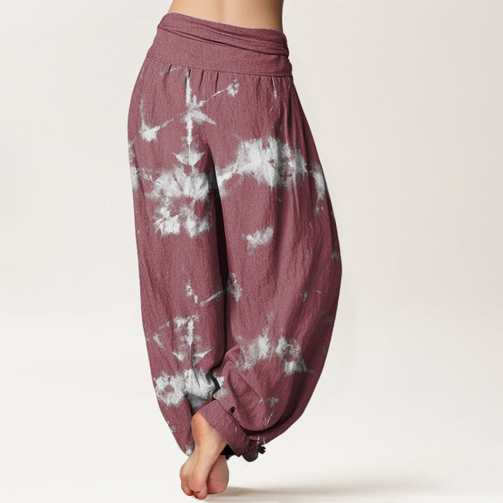 Buddha Stones Cotton White Lines Spots Tie-Dye Pattern Women's Elastic Waist Harem Pants - image 9