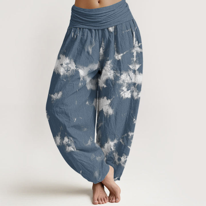 Buddha Stones White Lines Spots Tie-Dye Pattern Women's Elastic Waist Harem Pants - SteelBlue - US22，UK/AU26，EU54 (6XL) - image 5