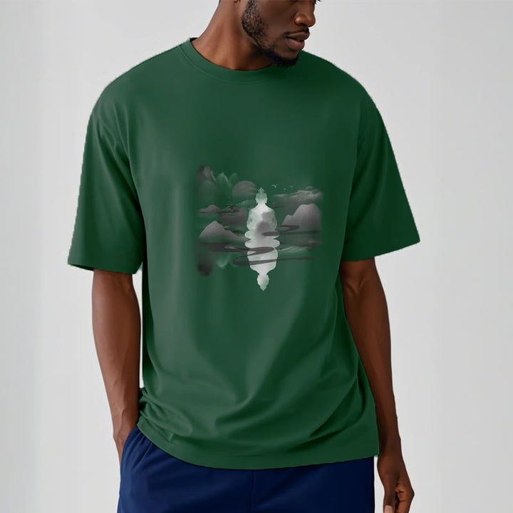 Buddha Stones Meditating Buddha Sitting In Mountains Pattern Cotton Tee T-shirt - image 11