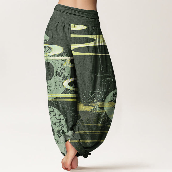 Buddha Stones Auspicious Clouds With Snake Pattern Women's Elastic Waist Harem Pants