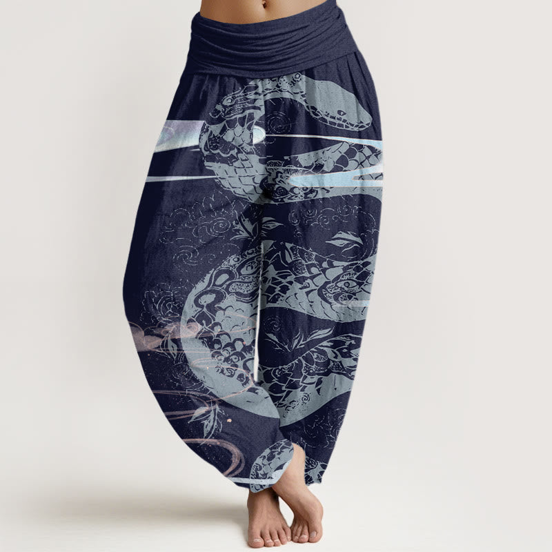 Buddha Stones Auspicious Clouds With Snake Pattern Women's Elastic Waist Harem Pants - DarkBlue - US22，UK/AU26，EU54 (6XL) - image 7