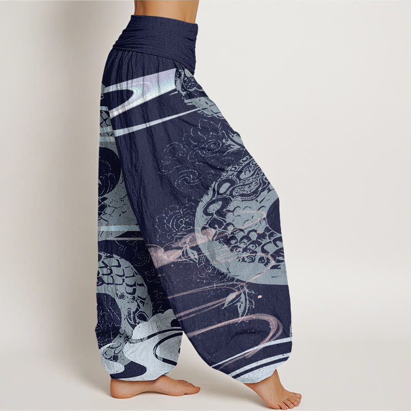 Buddha Stones Auspicious Clouds With Snake Pattern Women's Elastic Waist Harem Pants - image 8