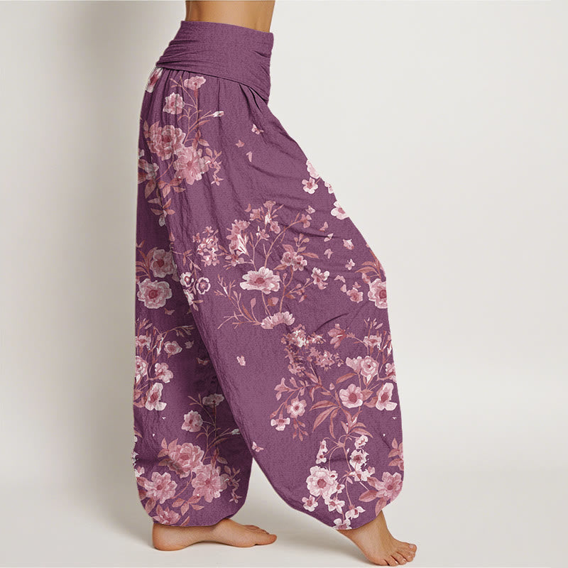 Buddha Stones Summer Bohemian Floral Pattern Women's Elastic Waist Harem Pants