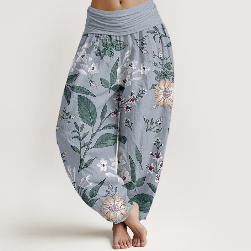 Buddha Stones Flower Plant Pattern Women's Elastic Waist Harem Pants