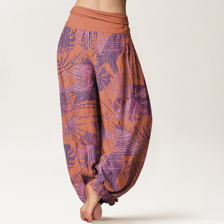 Buddha Stones Leaves Pattern Women's Elastic Waist Harem Pants