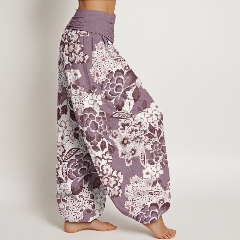 Buddha Stones Peony Dandelion Flowers Women's Elastic Waist Harem Pants