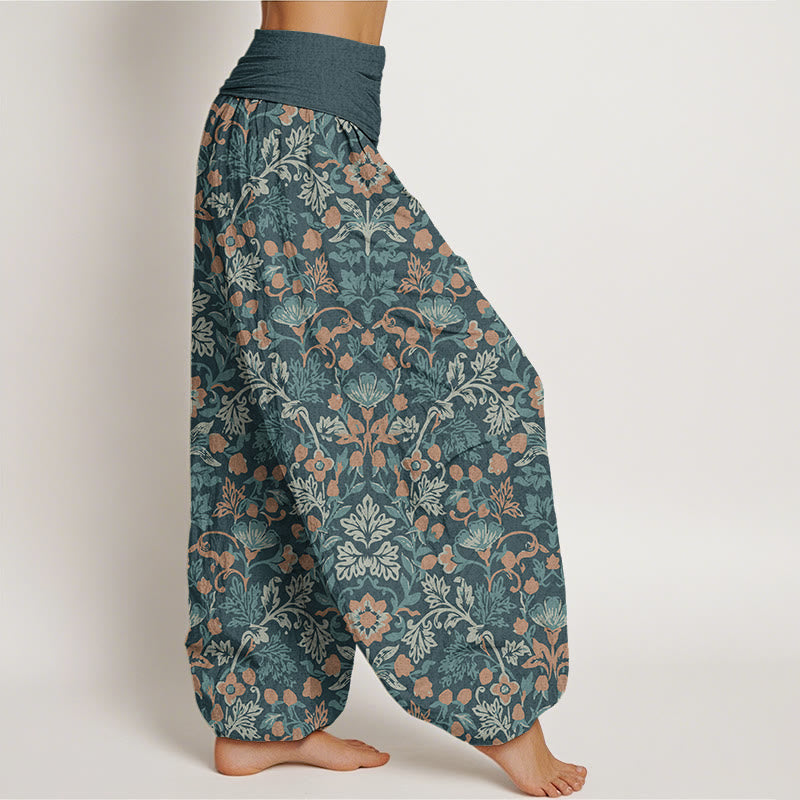 Buddha Stones Casual Flower Vine Leaves Pattern Women's Elastic Waist Harem Pants