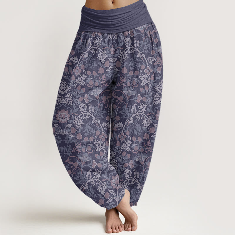 Buddha Stones Cotton Casual Flower Vine Leaves Pattern Women's Elastic Waist Harem Pants - Thistle - US22，UK/AU26，EU54 (6XL) - image 7