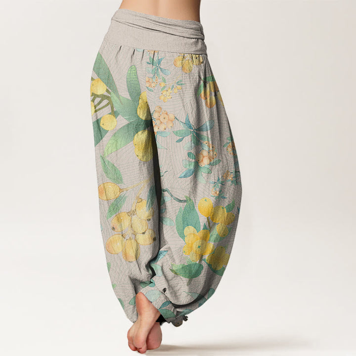 Buddha Stones Casual Loquat Pattern Women's Elastic Waist Harem Pants