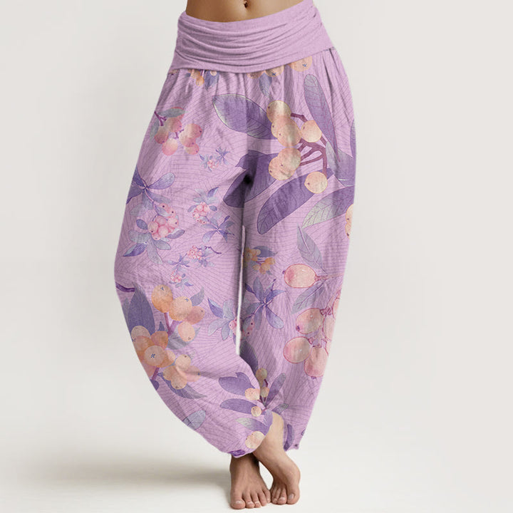 Buddha Stones Casual Loquat Pattern Women's Elastic Waist Harem Pants