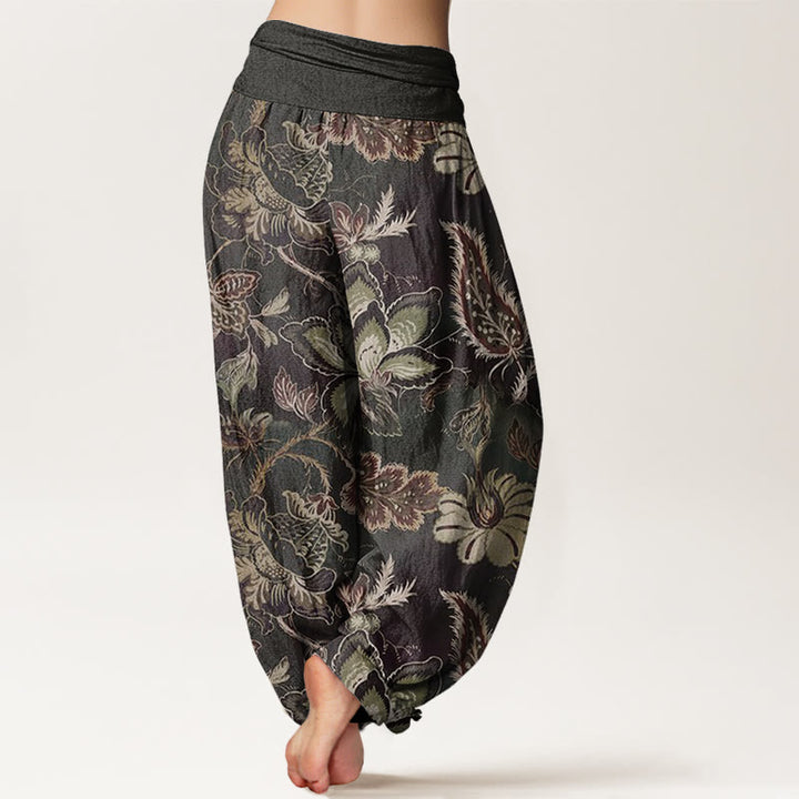 Buddha Stones Casual Floral Leaves Women's Elastic Waist Harem Pants