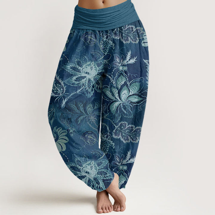 Buddha Stones Casual Floral Leaves Women's Elastic Waist Harem Pants - SteelBlue - US22，UK/AU26，EU54 (6XL) - image 4