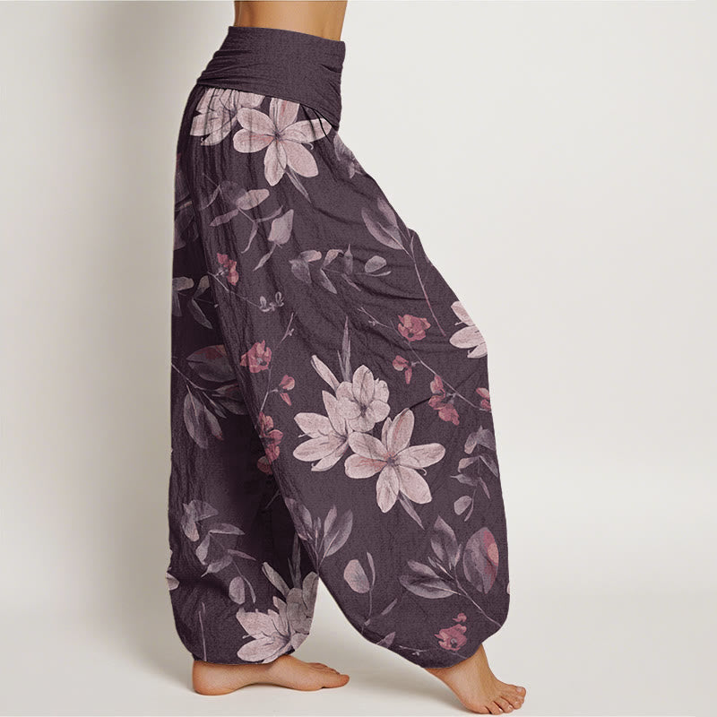 Buddha Stones Casual Floral Leaves Women's Elastic Waist Harem Pants