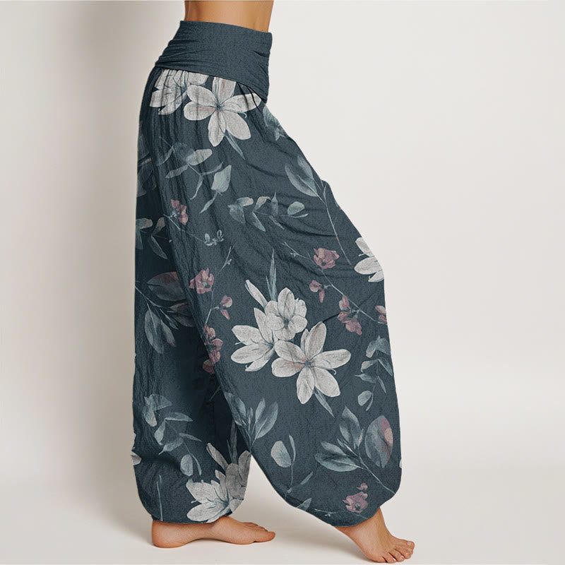 Buddha Stones Casual Floral Leaves Women's Elastic Waist Harem Pants