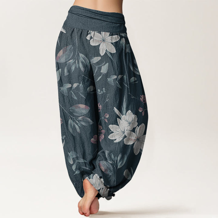 Buddha Stones Casual Floral Leaves Women's Elastic Waist Harem Pants