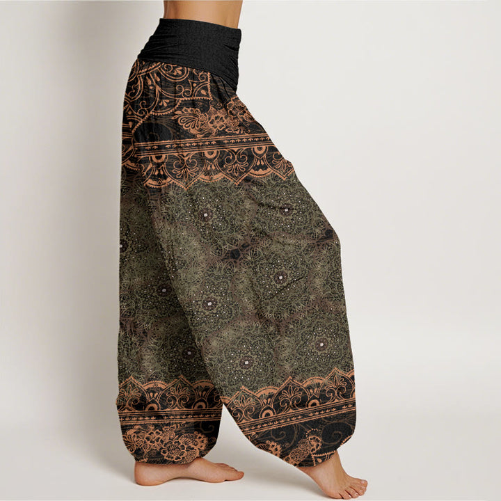 Buddha Stones Elegant Mandala Flowers Design Women's Elastic Waist Harem Pants