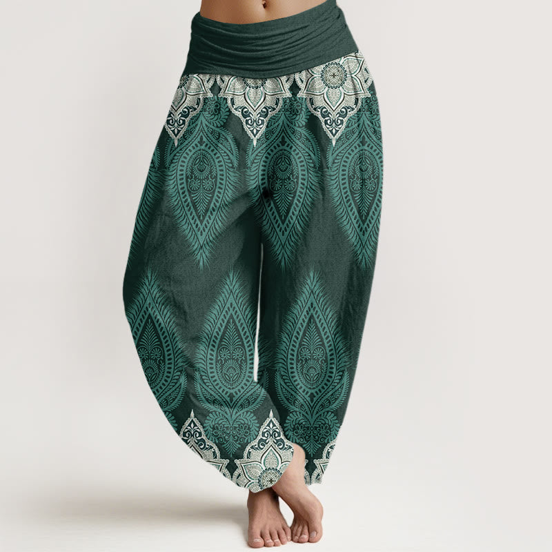 Buddha Stones Casual Feather Flower Design Women's Elastic Waist Harem Pants - CadetBlue - US22，UK/AU26，EU54 (6XL) - image 5