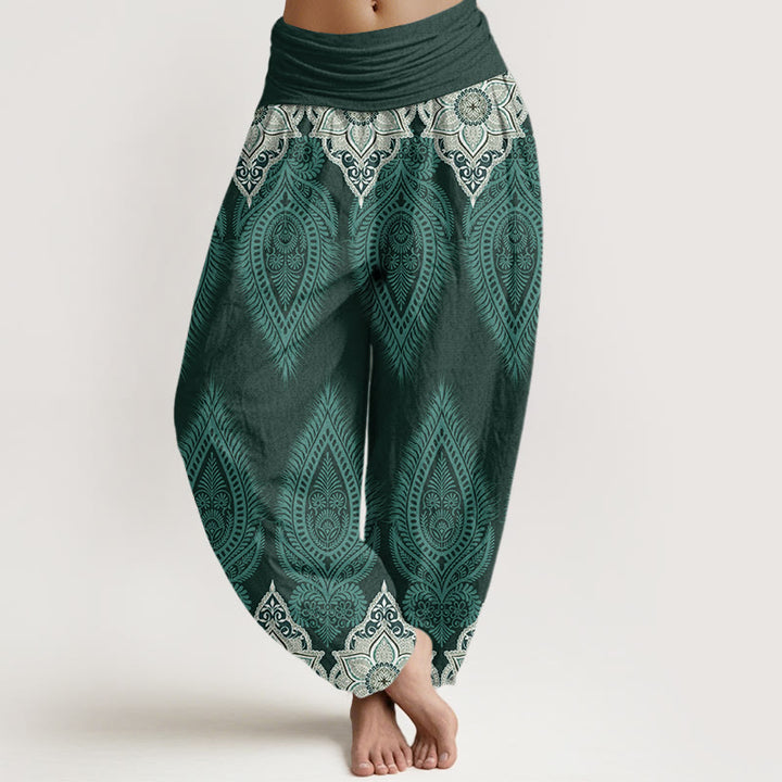 Buddha Stones Casual Feather Flower Design Women's Elastic Waist Harem Pants - CadetBlue - US22，UK/AU26，EU54 (6XL) - image 5