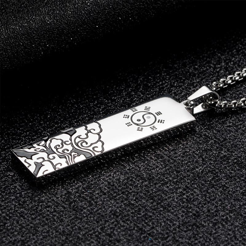 Buddha Stones The Nine-word Mantra Titanium Steel Bagua Yin Yang Balance Necklace Pendant - image 5