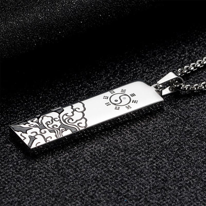 Buddha Stones The Nine-word Mantra Titanium Steel Bagua Yin Yang Balance Necklace Pendant - image 5