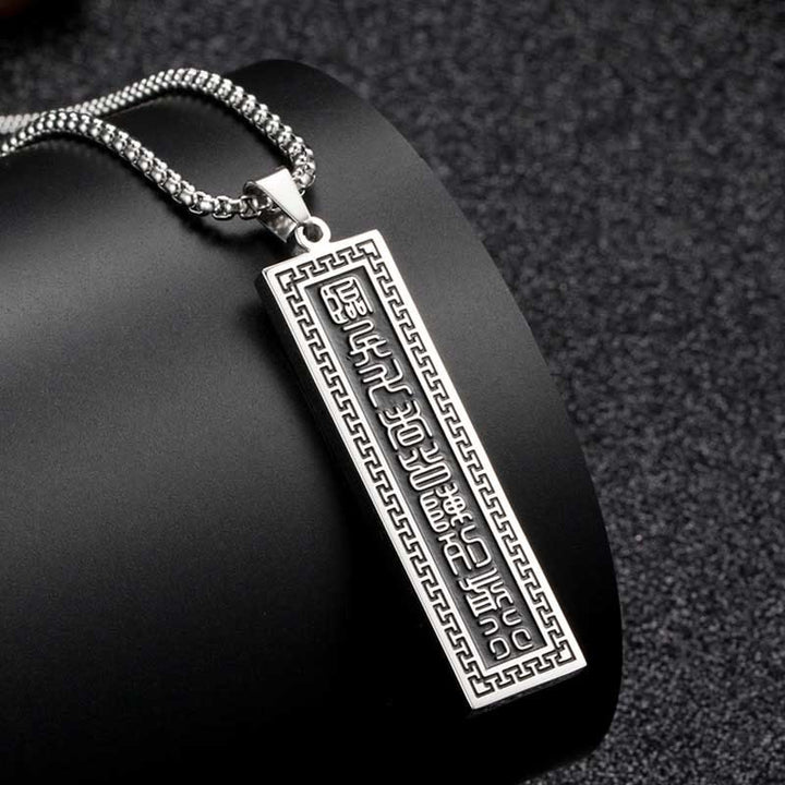 Buddha Stones The Nine-word Mantra Titanium Steel Bagua Yin Yang Balance Necklace Pendant - Silver The Nine-Word Mantra - image 10