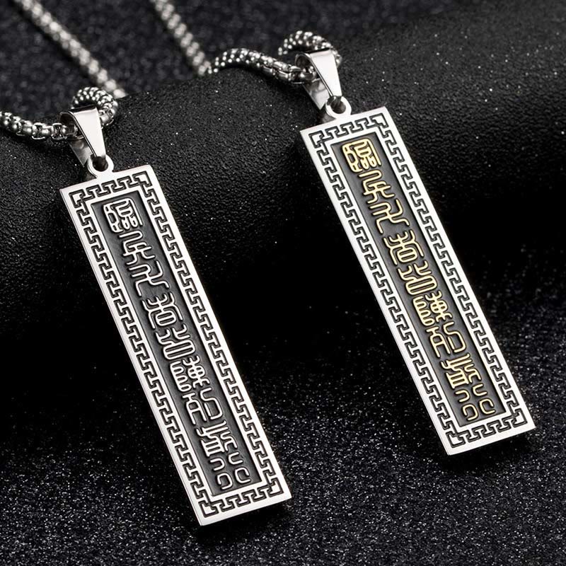 Buddha Stones The Nine-word Mantra Titanium Steel Bagua Yin Yang Balance Necklace Pendant - image 12