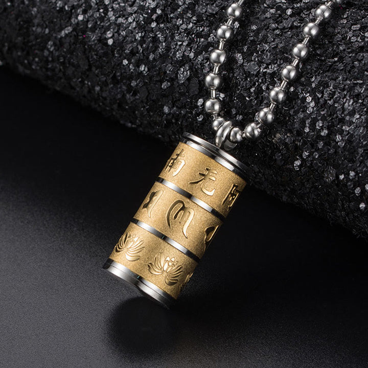 Buddha Stones Tibetan Om Mani Padme Hum Lotus Pattern Prayer Wheel Titanium Steel Peace Necklace Pendant - All Golden - image 0