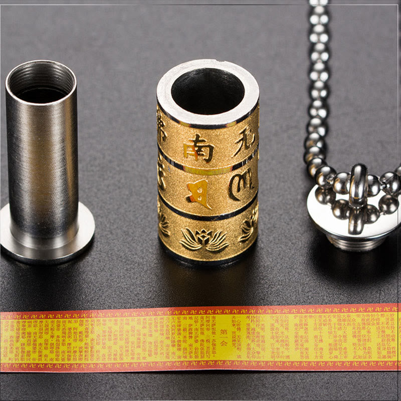 Buddha Stones Tibetan Om Mani Padme Hum Lotus Pattern Prayer Wheel Titanium Steel Peace Necklace Pendant - image 2