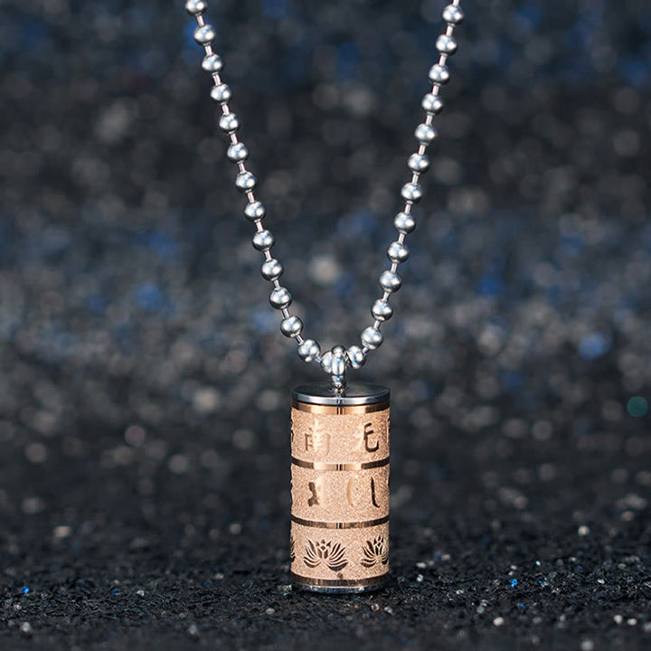 Buddha Stones Tibetan Om Mani Padme Hum Lotus Pattern Prayer Wheel Titanium Steel Peace Necklace Pendant - image 9