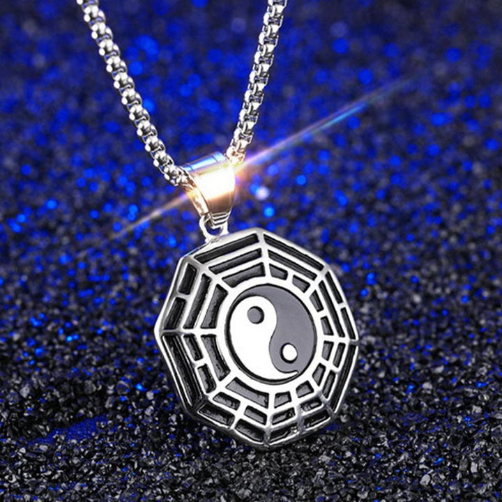 Buddha Stones Titanium Steel Bagua Yin Yang Pattern Balance Necklace Pendant