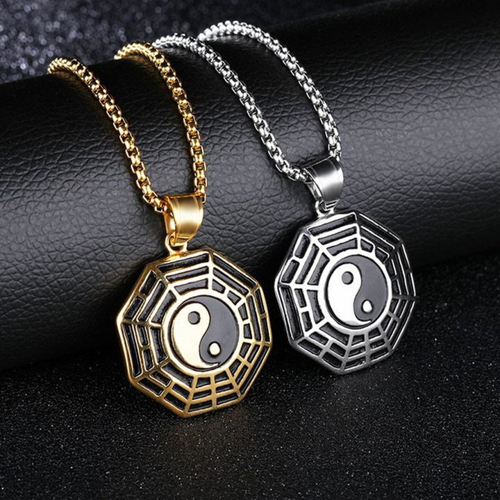 Buddha Stones Titanium Steel Bagua Yin Yang Pattern Balance Necklace Pendant