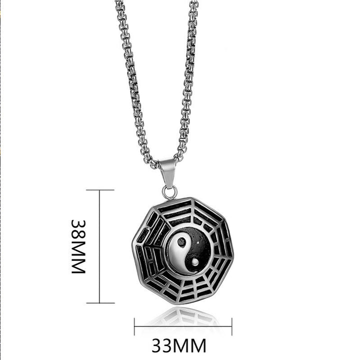 Buddha Stones Titanium Steel Bagua Yin Yang Pattern Balance Necklace Pendant