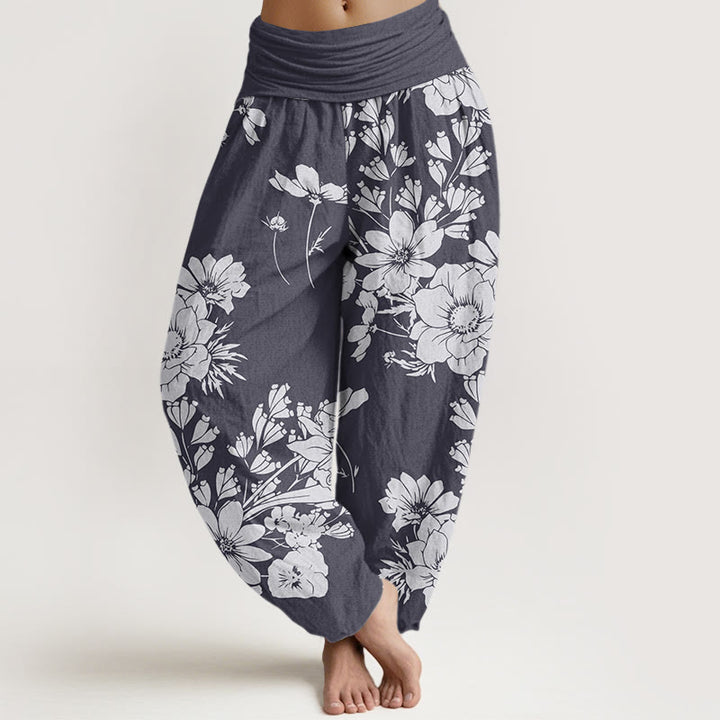 Buddha Stones Casual Peony Flowers Leaves Women's Elastic Waist Harem Pants - SlateGray - US22，UK/AU26，EU54 (6XL) - image 0