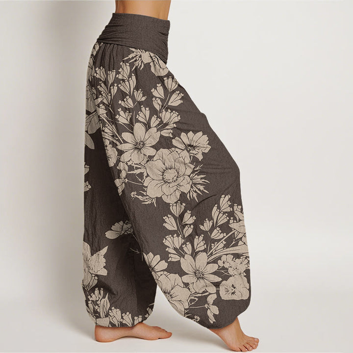 Buddha Stones Casual Peony Flowers Leaves Women's Elastic Waist Harem Pants - image 6