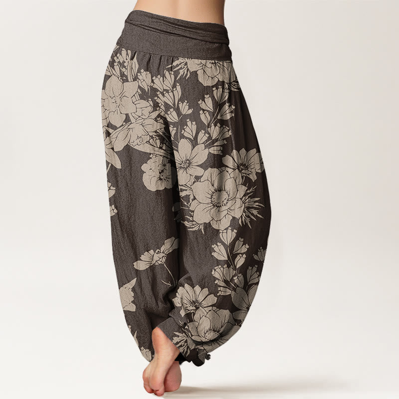Buddha Stones Casual Peony Flowers Leaves Women's Elastic Waist Harem Pants - image 7