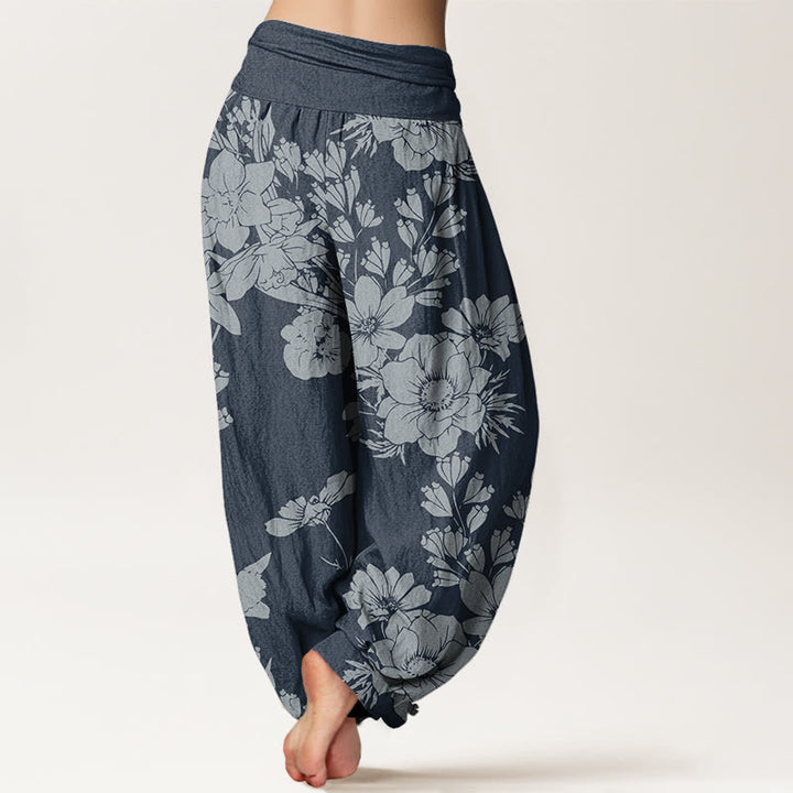 Buddha Stones Casual Peony Flowers Leaves Women's Elastic Waist Harem Pants - image 10
