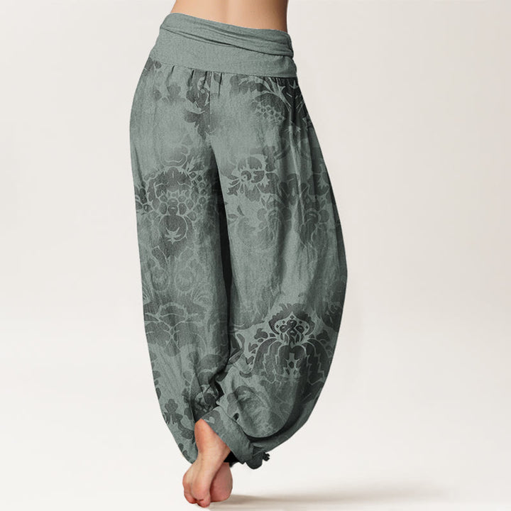 Buddha Stones Casual Flower Leaves Design Women's Elastic Waist Harem Pants