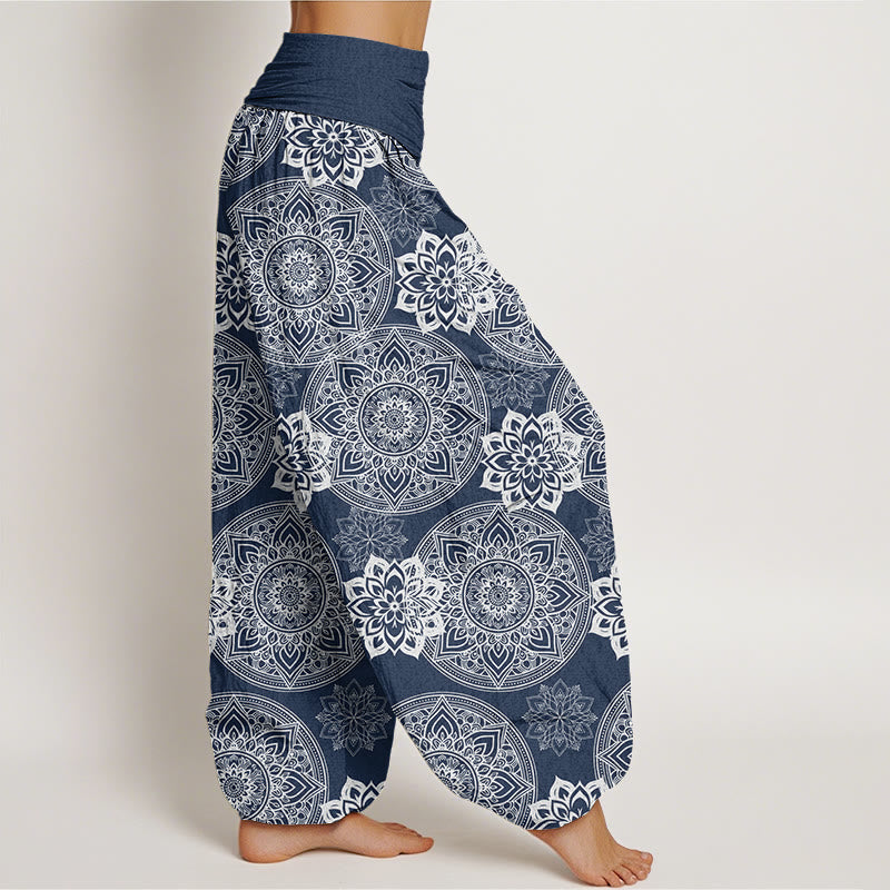 Buddha Stones Casual Round Mandala Flower Design Women's Elastic Waist Harem Pants