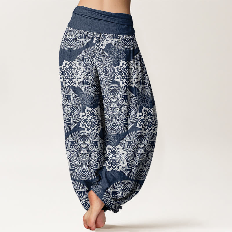 Buddha Stones Casual Round Mandala Flower Design Women's Elastic Waist Harem Pants