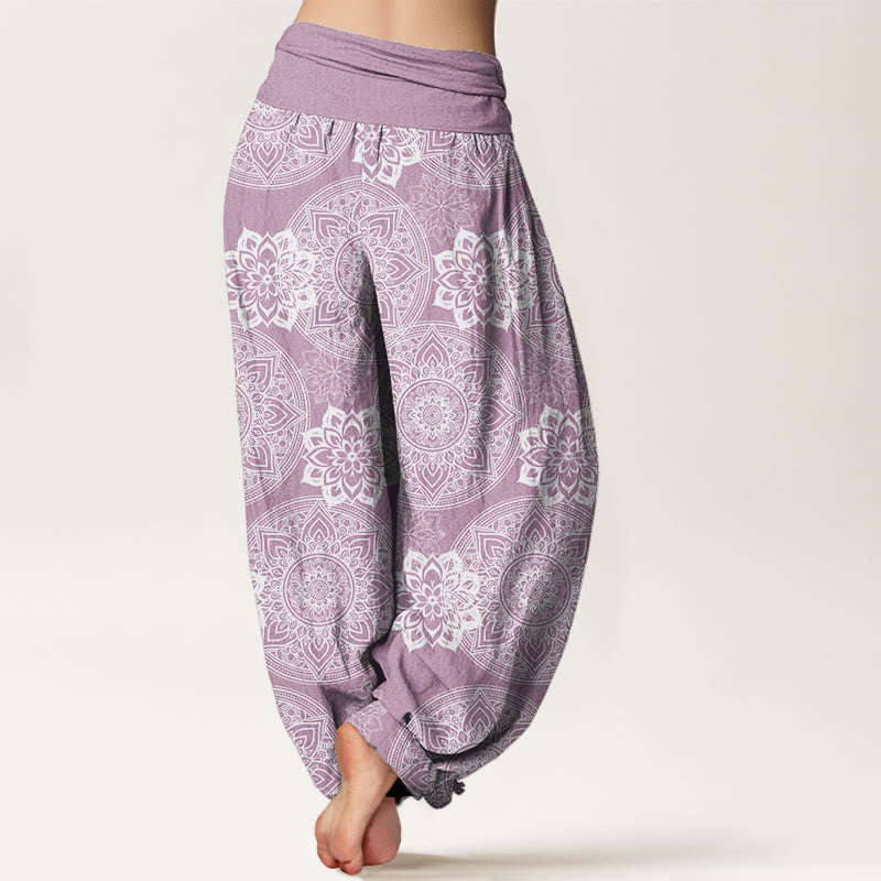 Buddha Stones Casual Round Mandala Flower Design Women's Elastic Waist Harem Pants